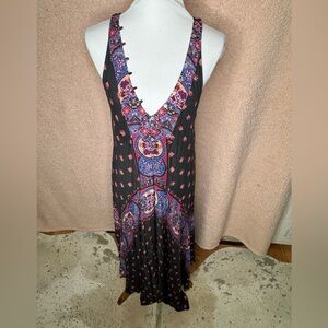 Free People Faithfully Yours colorful Dress Bohemian Hi Low Style. Racerback.